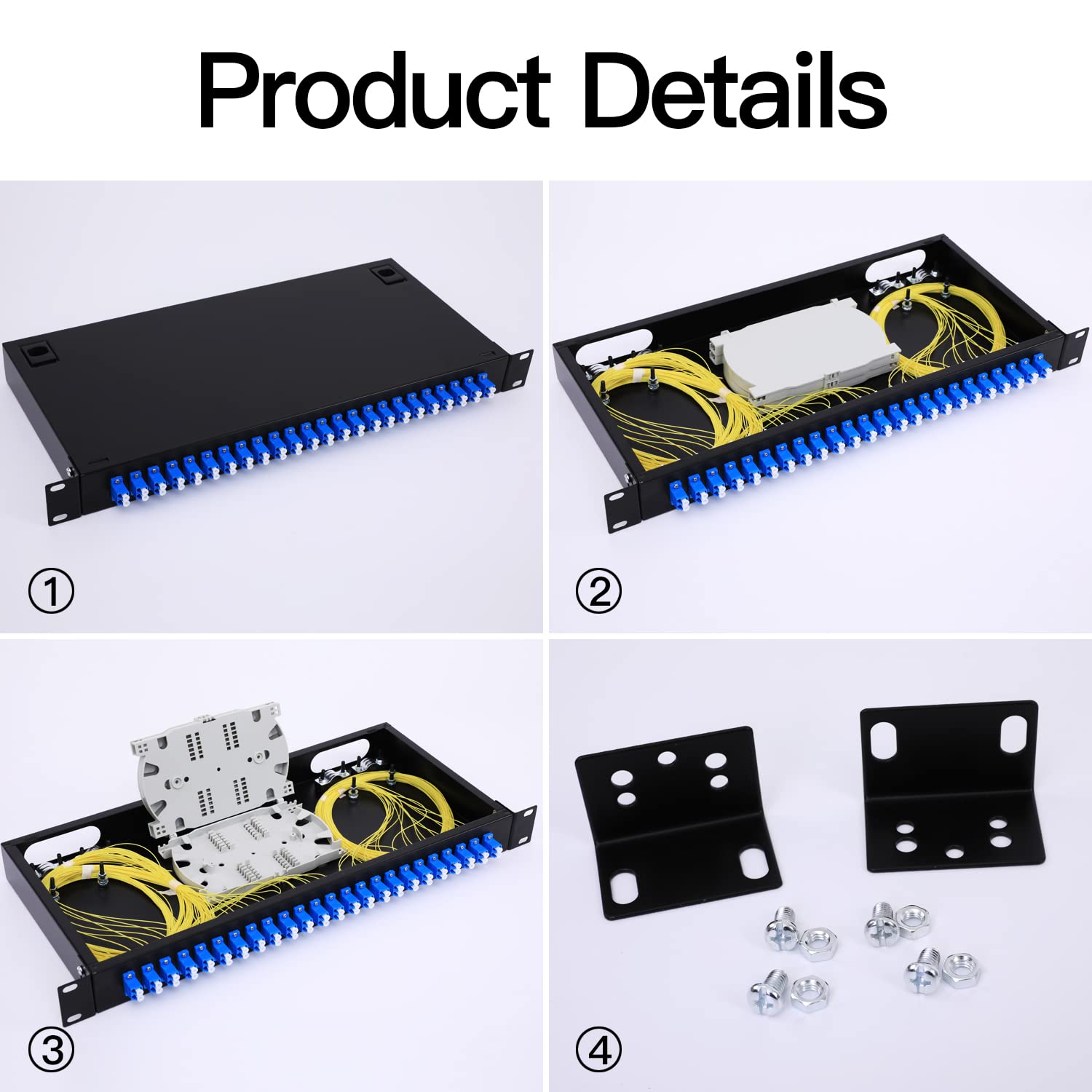 24 Duplex 48 Port LC-OS1 Rack Mount Enclosure Box Fiber SingleMode LC-UPC Kit Fits 19" Racks Cabinet (Include 2Pcs Splice Trays 48 Strand Pigtail 1M Cables Spool+24 Core LGX Loaded Patch Panel
