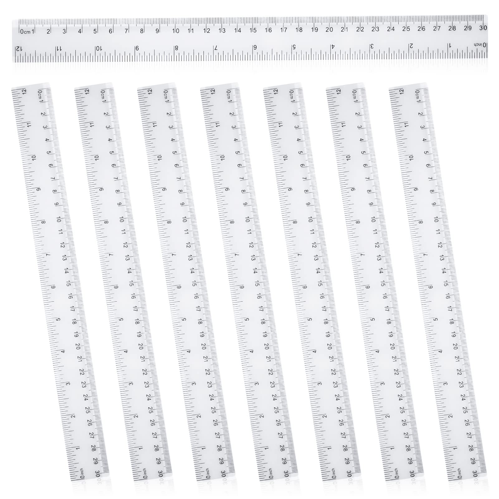 8 Pack 30cm Clear Plastic Ruler, Injection Molded, 30cm x 3cm