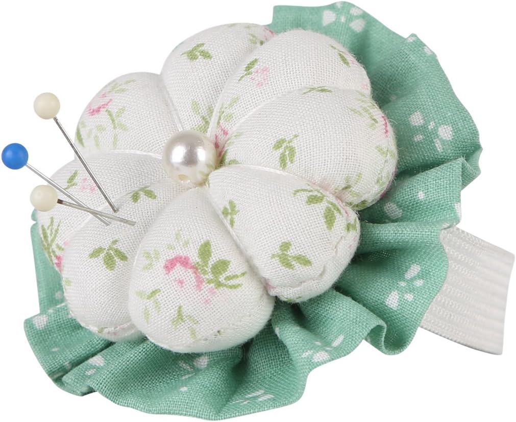 NEOVIVA Stylish Fabric Pin Cushions for Quilting and Sewing, Style Blossom, Pack of 2, Floral Mist Green