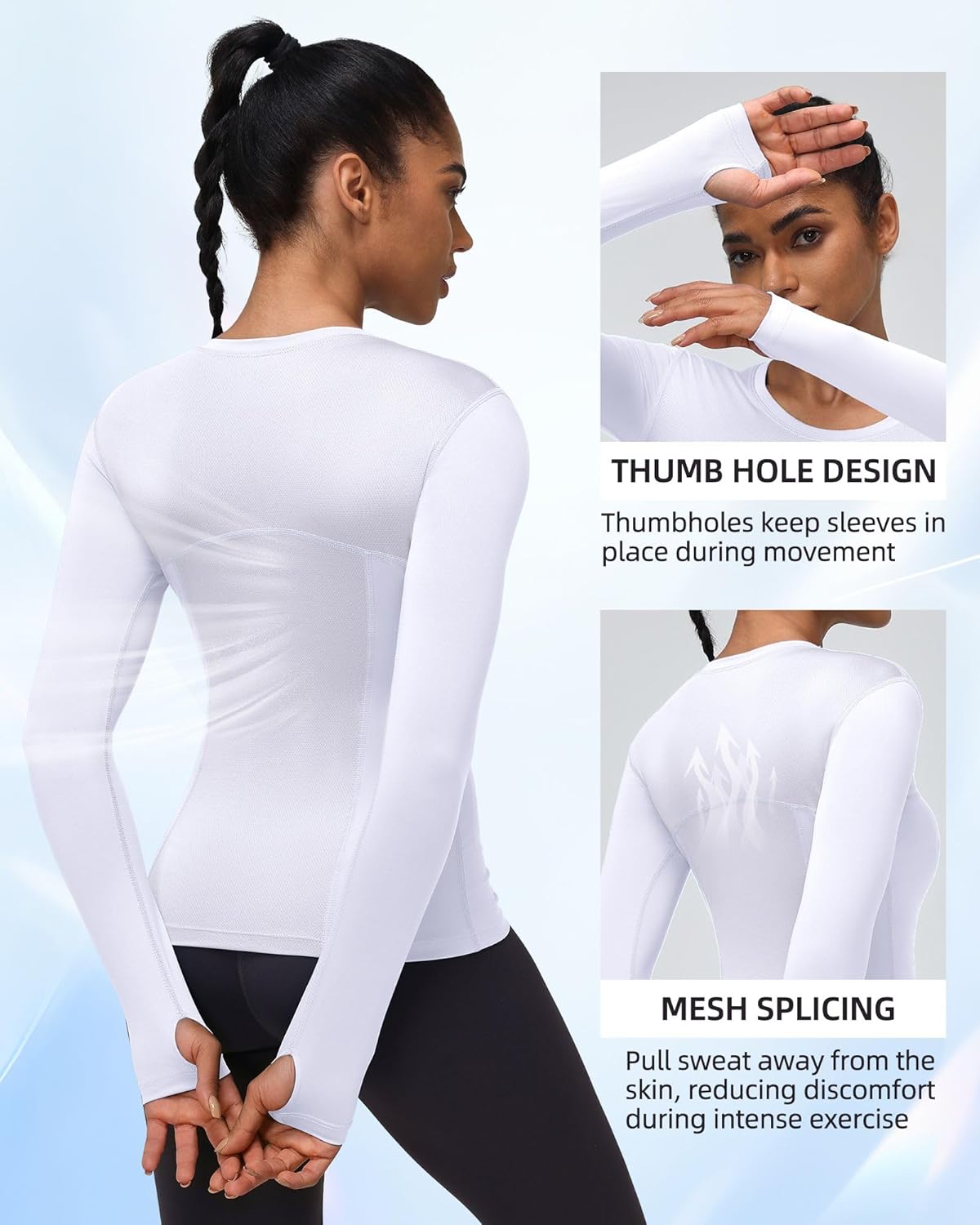 SPVISE Breathable Long Sleeve Workout Tops for Women Fitted T-Shirt Sun Protection Yoga Gym Running Shirts with Thumb Holes