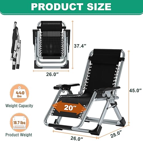 Miniatura 6 de LILYPELLE Zero Gravity - Silla reclinable de césped de primera calidad, plegable, portátil, con cojín desmontable, reposacabezas y soporte para