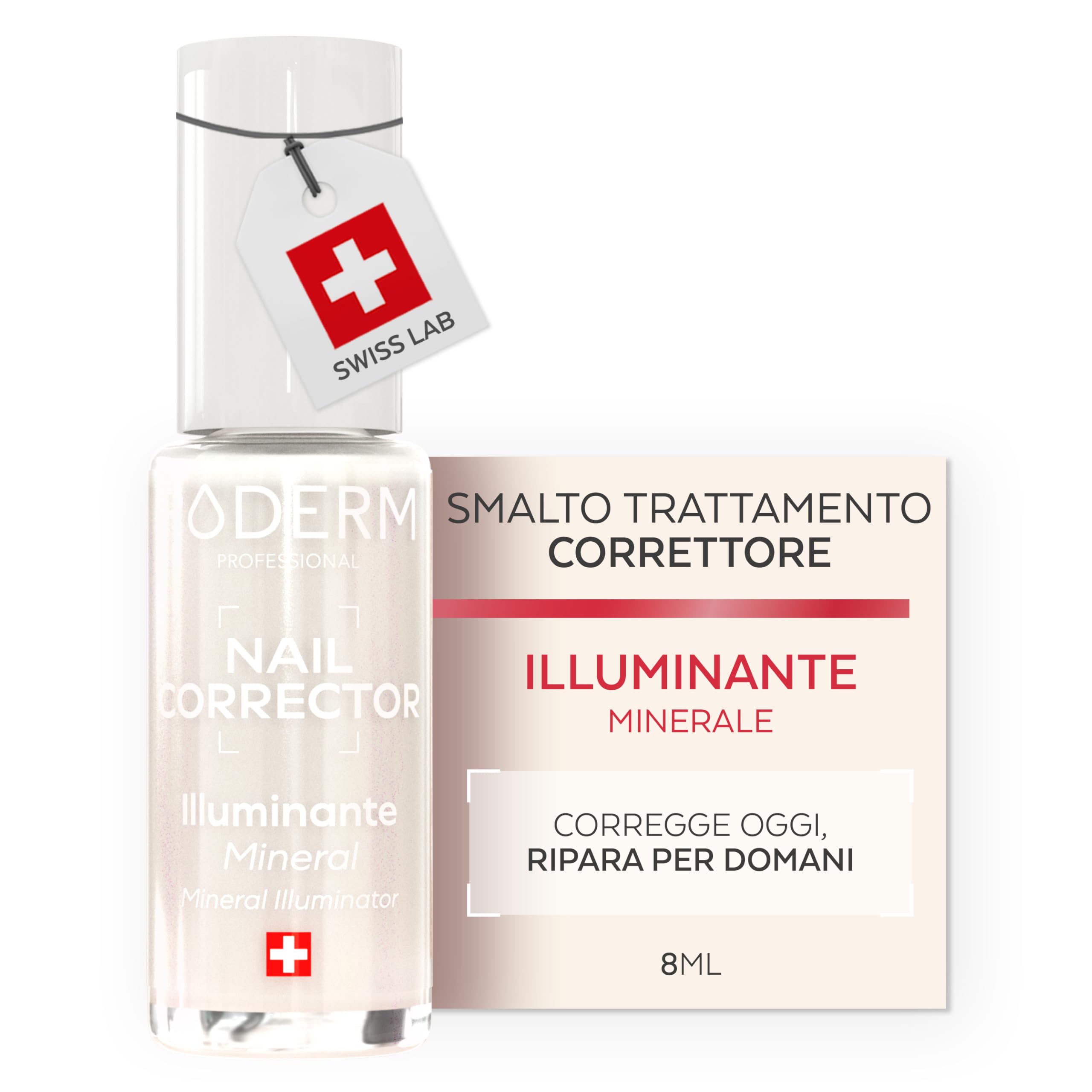 PODERM Smalto Trattamento Unghie Correttivo & Perfezionatore – Illuminante | 8 ML - Esalta Brillantezza Naturale | Micro-minerali Riflettenti Luce | Sviluppato da Podologo in Svizzera