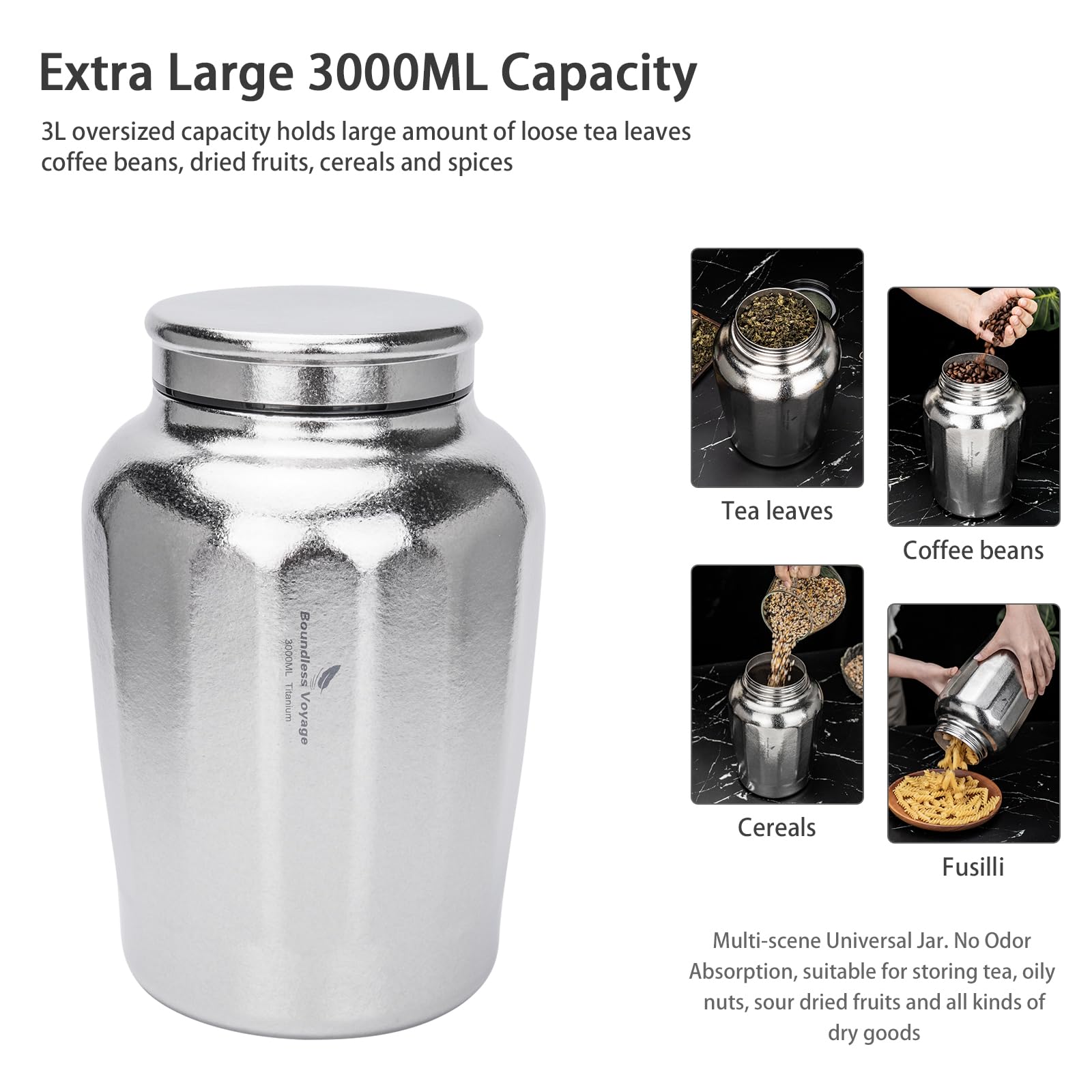 iBasingo Reiner Titan Vorratsbehälter 3L Großvolumen Teedose Ti3212A | mit Schraubdeckel, Leichter Luftdichter Behälter für Loser Tee, Kaffeebohnen, Trockenlebensmittel für Küche & Camping