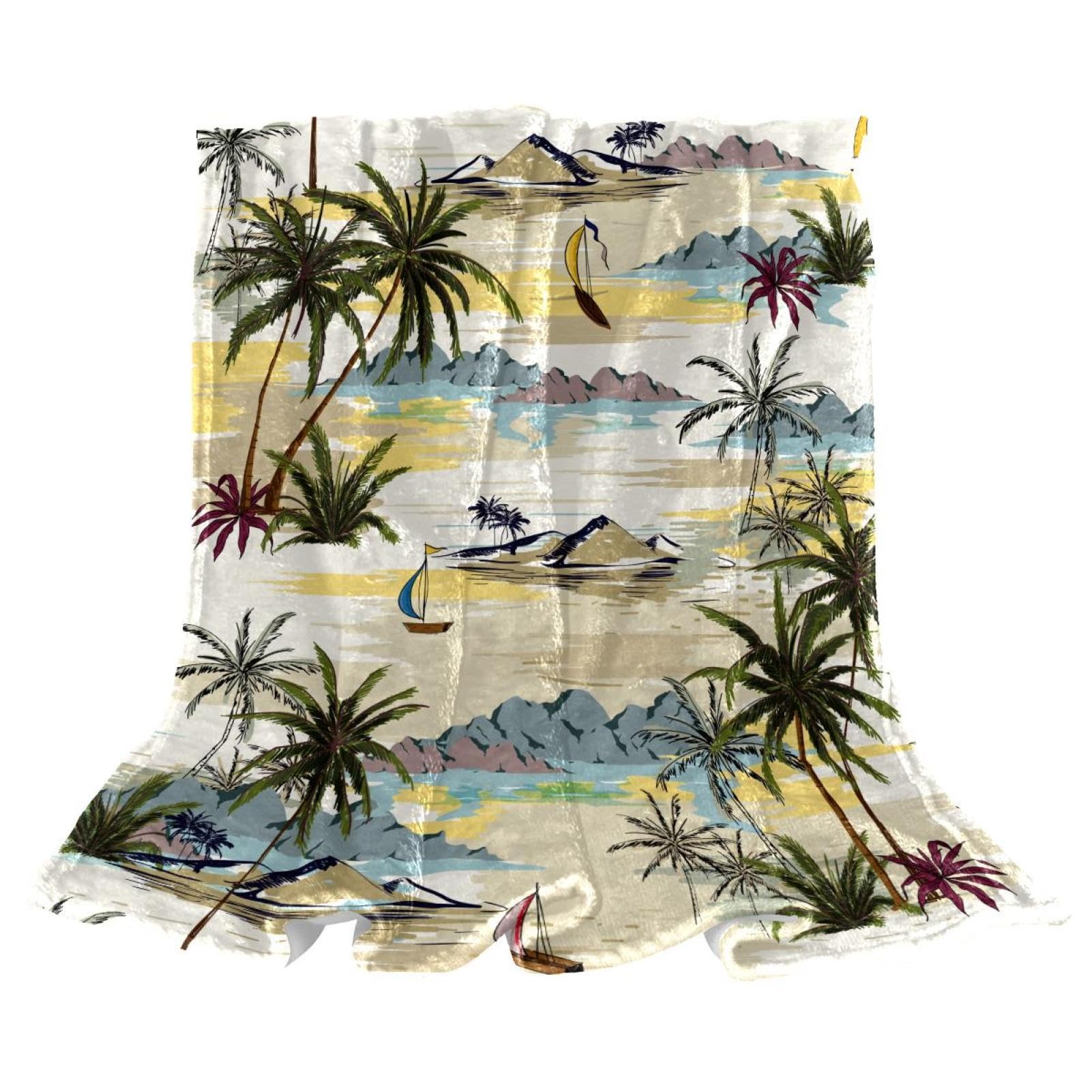 Couverture Polaire Beach Palm contre le froid sur votre canape ou lit 150x100