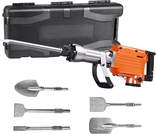 Miniatura 9 de VEVOR Martillo de demolición Jack, MAX 2200 W martillo eléctrico resistente, rompedor de concreto de 1350 BPM, 6 piezas de cinceles con estuche