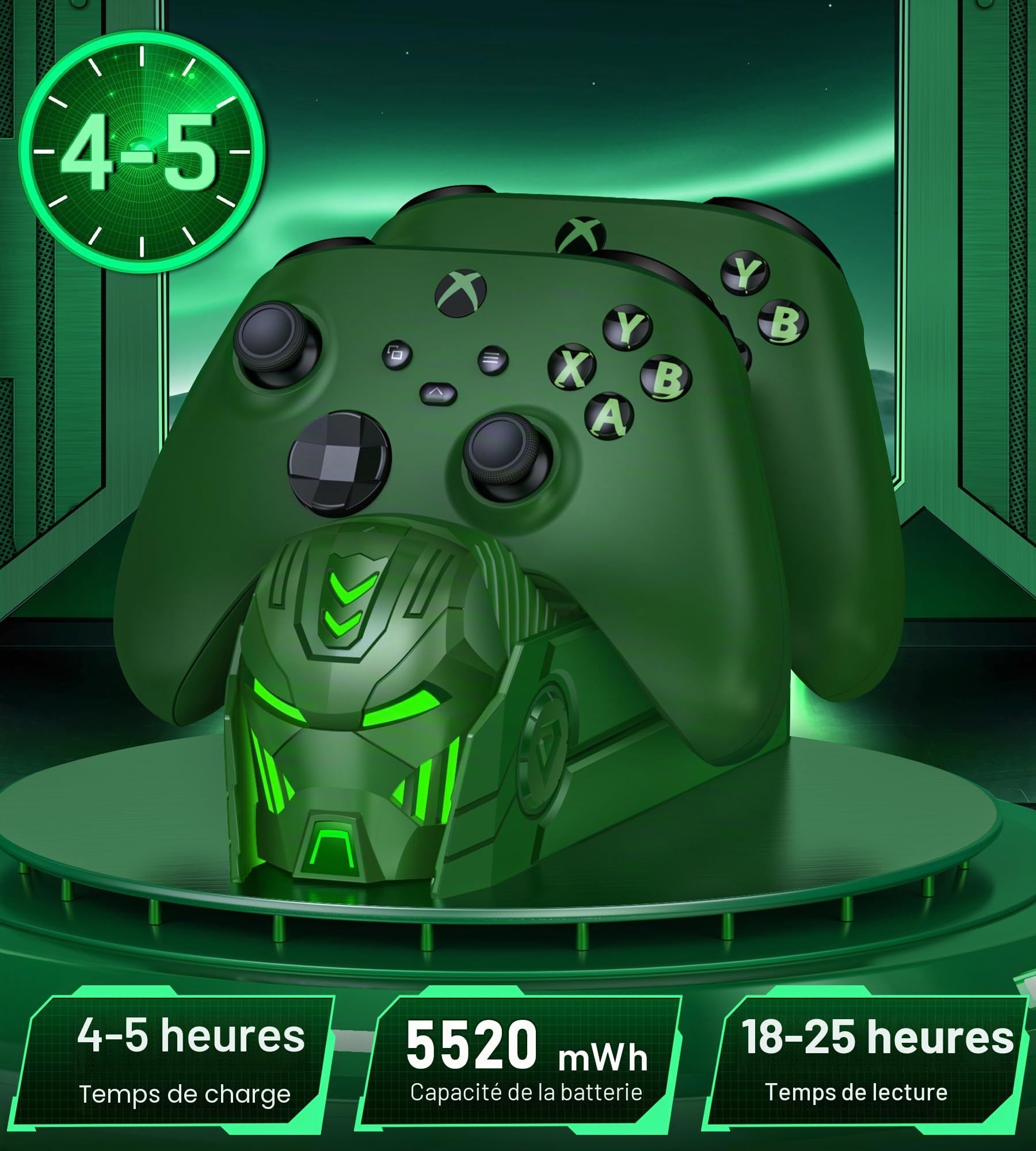 HELLCOOL Lot de 2 batteries rechargeables pour manette Xbox, 5520 mWh avec station de charge Xbox, écran LED, compartiment de batterie, pour Xbox Series X, S, Xbox One/Elite/S, X
