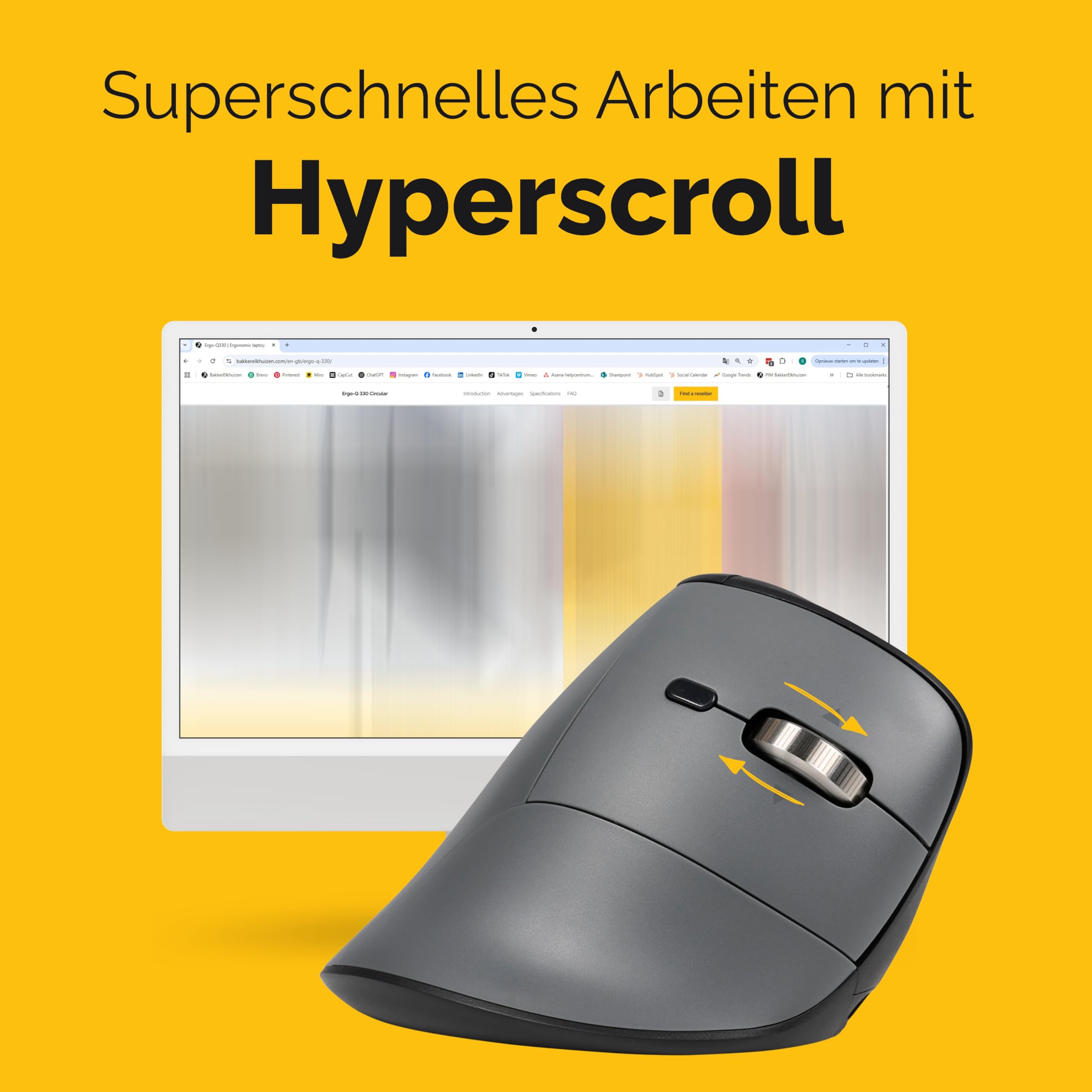 Bakker FastForward・Vertikale Maus・high-Speed Scroll・tilt Wheel・Silent Click・ergonomisch・Für Rechtshänder・optisch・8 Tasten・kabellos・kabelgebunden・2.4 GHz・USB-C・Bluetooth 5.1・kabelloser Empfän