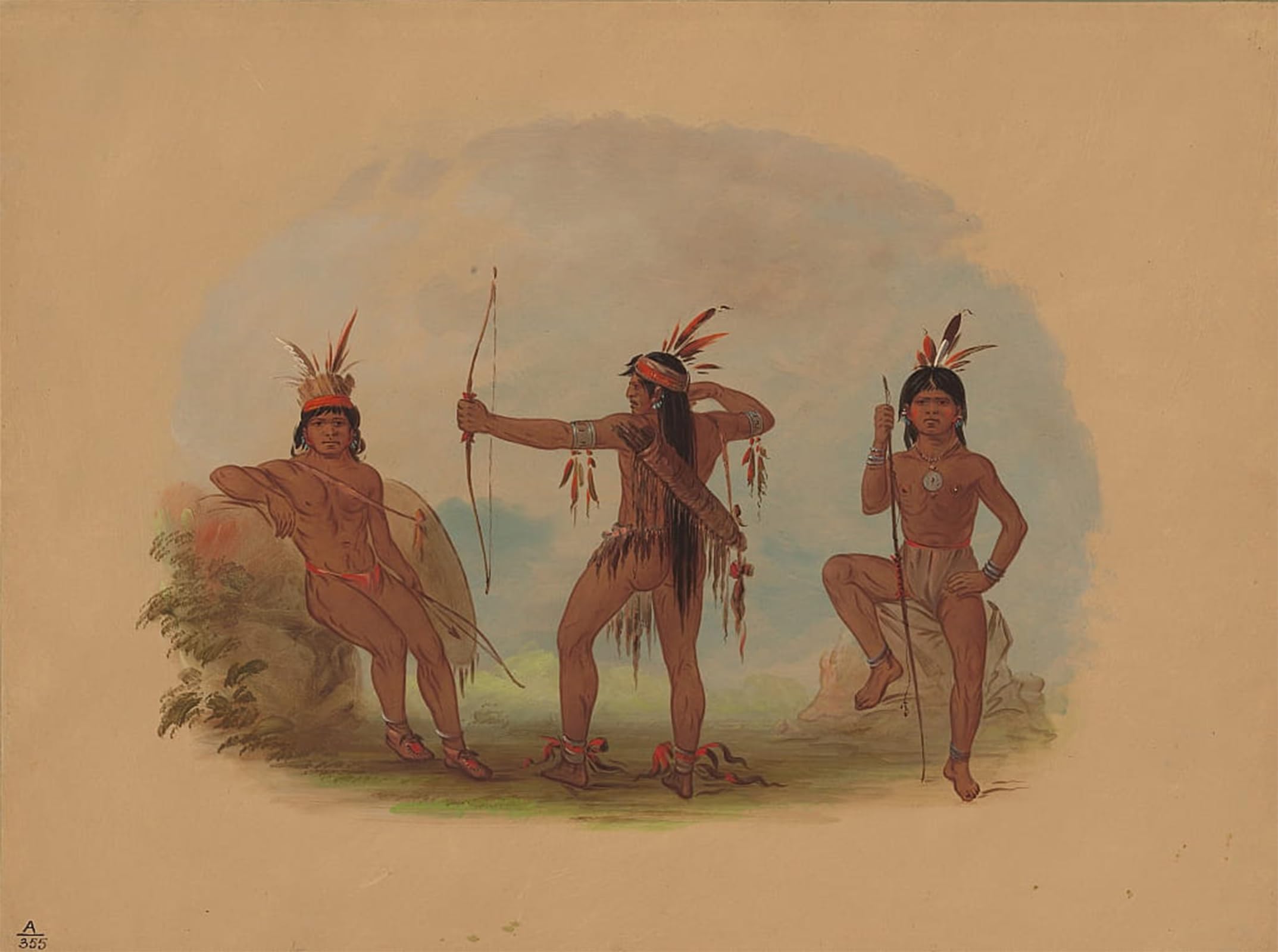ARTXLXXBN Famous Painting Art Wall Decor Abstract Art Picture Three Woyaway Indians by George Catlin Animal Pictures for Home Decor 60x90cm