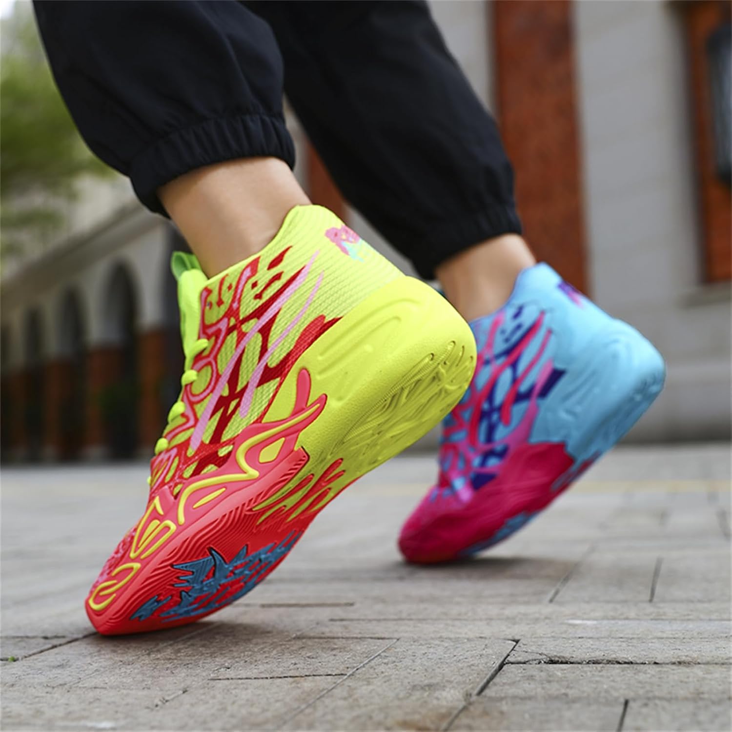 Men's Multicolour High Top Lace Up Breathable Mesh Upper Basketball Shoes with Vibrant Fluorescent Gradient Design Comfort for Basketball Training Court Games Tennis Volleyball Athletic Activities