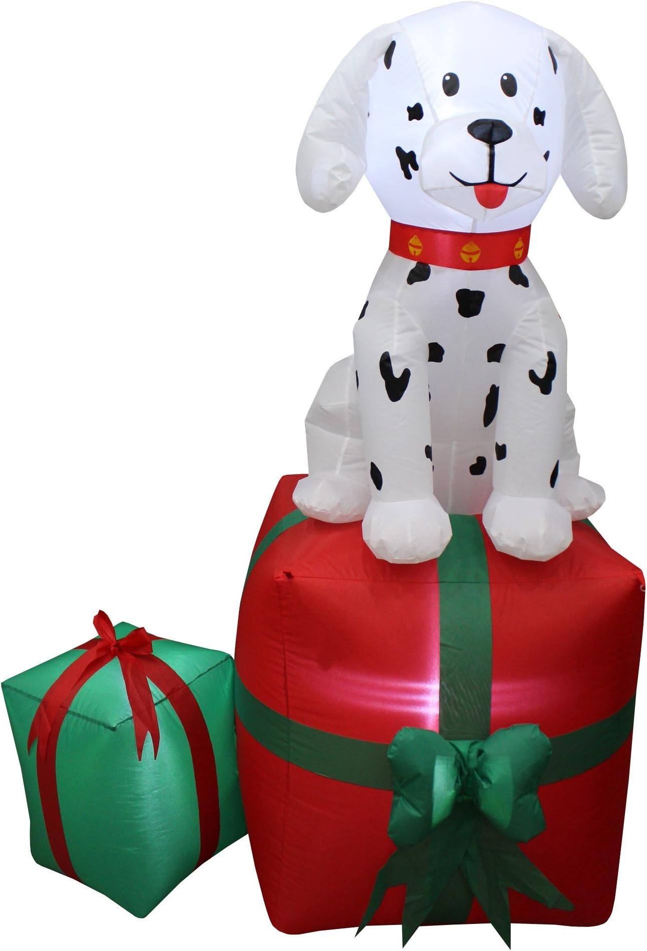 5 FT Lighted Christmas Inflatable Dalmatian Puppy on Gift Box – Outdoor Indoor Holiday Decoration with Built-in LED Lights Self-Inflating Blower Weather-Resistant Blow-Up Yard Decor