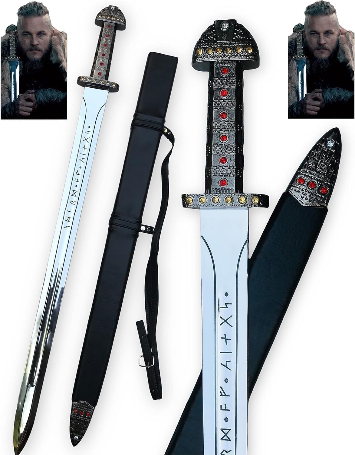 [IA Handicrafts] Viking Sword of Ragnar with Genuine Leather Sheath - Hand-Forged from 5160 Steel - Authentic Medieval Sword of Ragnar Lothbrok, Battle Sword Real (King Sword)