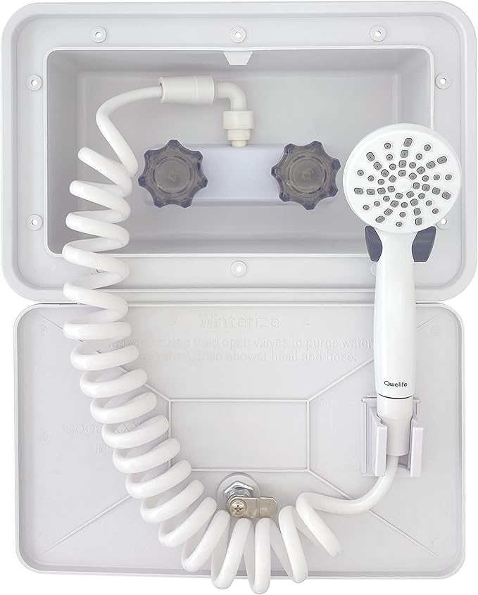 Awelife RV Outdoor Shower Exterior Shower Box Kit Coiled Hose for RV