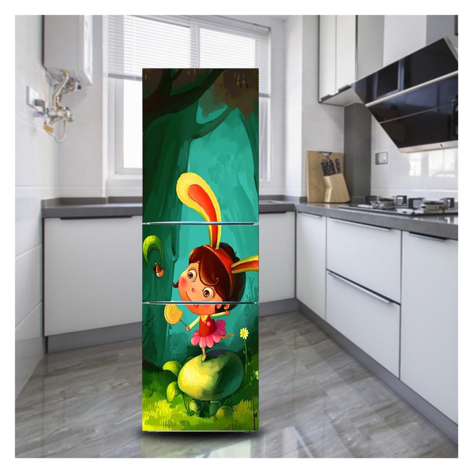 Self-Adhesive Fridge Stickers, Freezer Skins Wall Stickers for Kitchen Decal, Kid Cartoon Forest Girl(S: 60x150 cm)