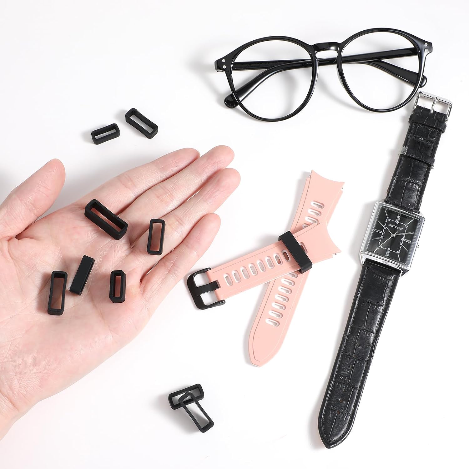 10pcs 14-22mm Watch Band Holder Watch Band Keeper Strap Loop Rubber Bands Holder Retainer Black Wristwatch Strap Keeper Replacement Bands Fastener Rings for Retaining Sport Hoop Smart Wristwatch Belt image 5