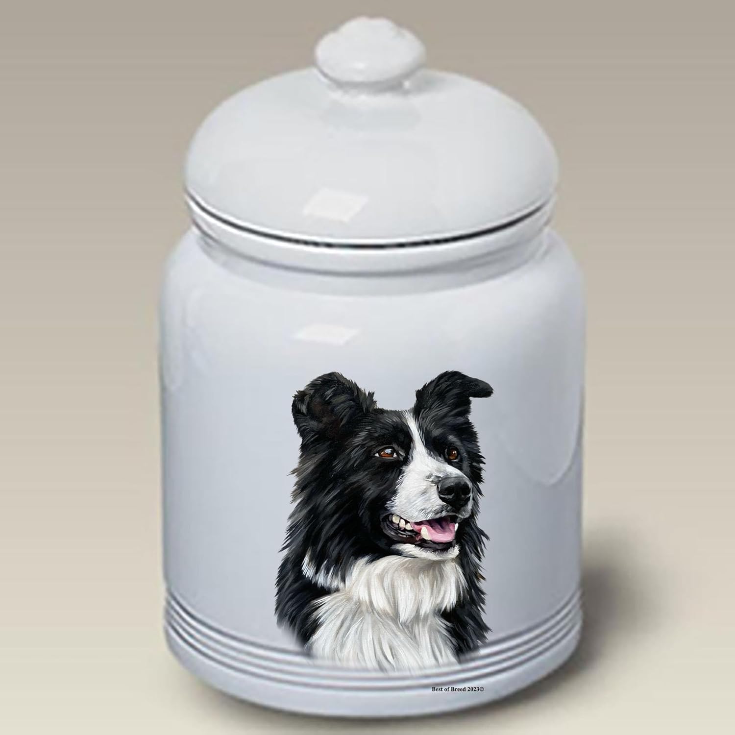 Border Collie - Best of BreedDog and Cat Ceramic Treat Jar 9" Tall Air Tight Seal All White