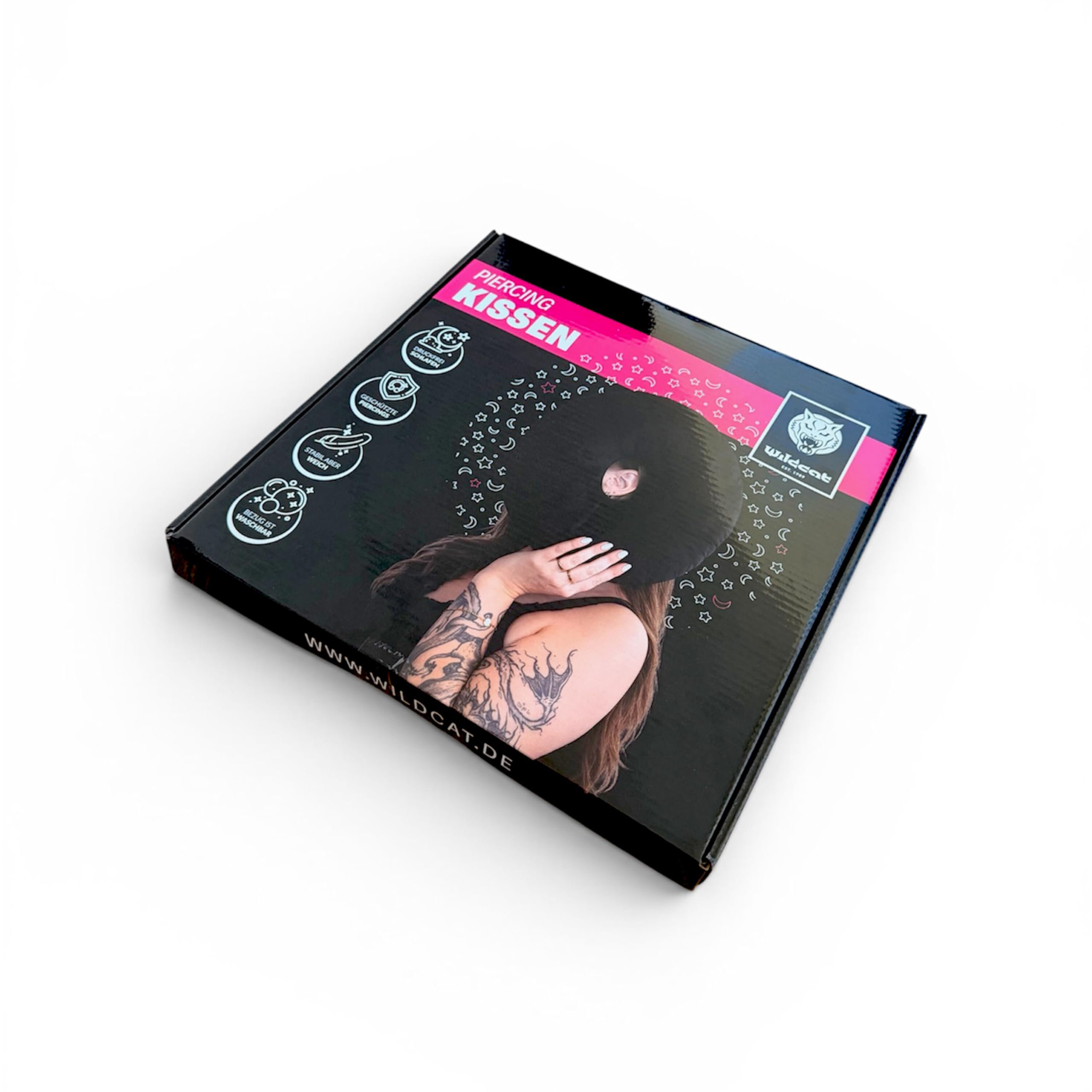 Wildcat Piercingspray 50ml & Piercingkissen im Set – Aftercare & Pflege für frische Piercings – unterstützt die Abheilung, pflegt die Haut, schützt Piercings - Kissen mit Loch & Pflegespray