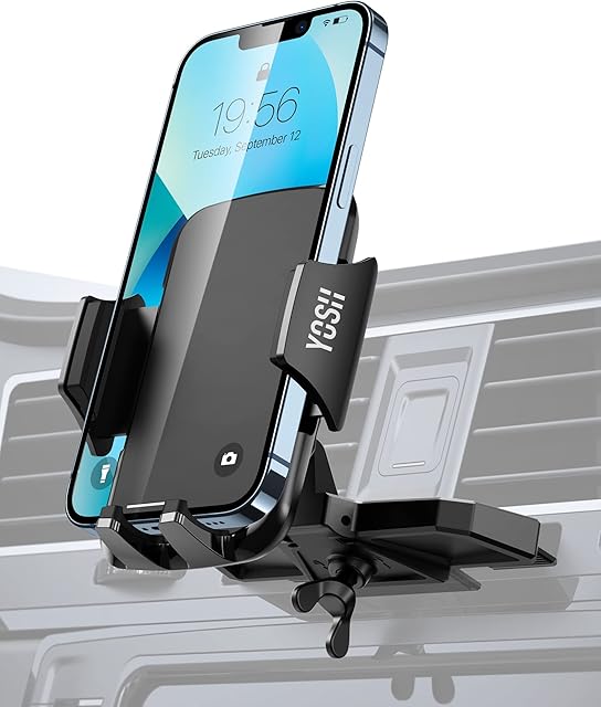 YOSH CD Phone Holder for Car, CD Slot Phone Holder Mount with Adjustable Clamp, 360° Rotation Phone Holder for iPhone 14 13 12 11 pro max X XR 8 7 Plus Samsung S21 S20 Huawei P30 P20 Xiaomi etc.