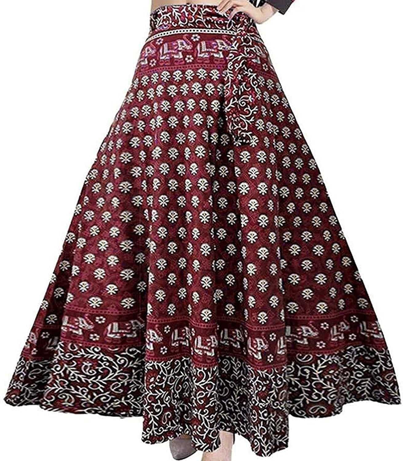 himcare Rajasthani & Jaipuri Long Maxi Stylish Comfortable Wraparound Skirt Maroon-picture-56