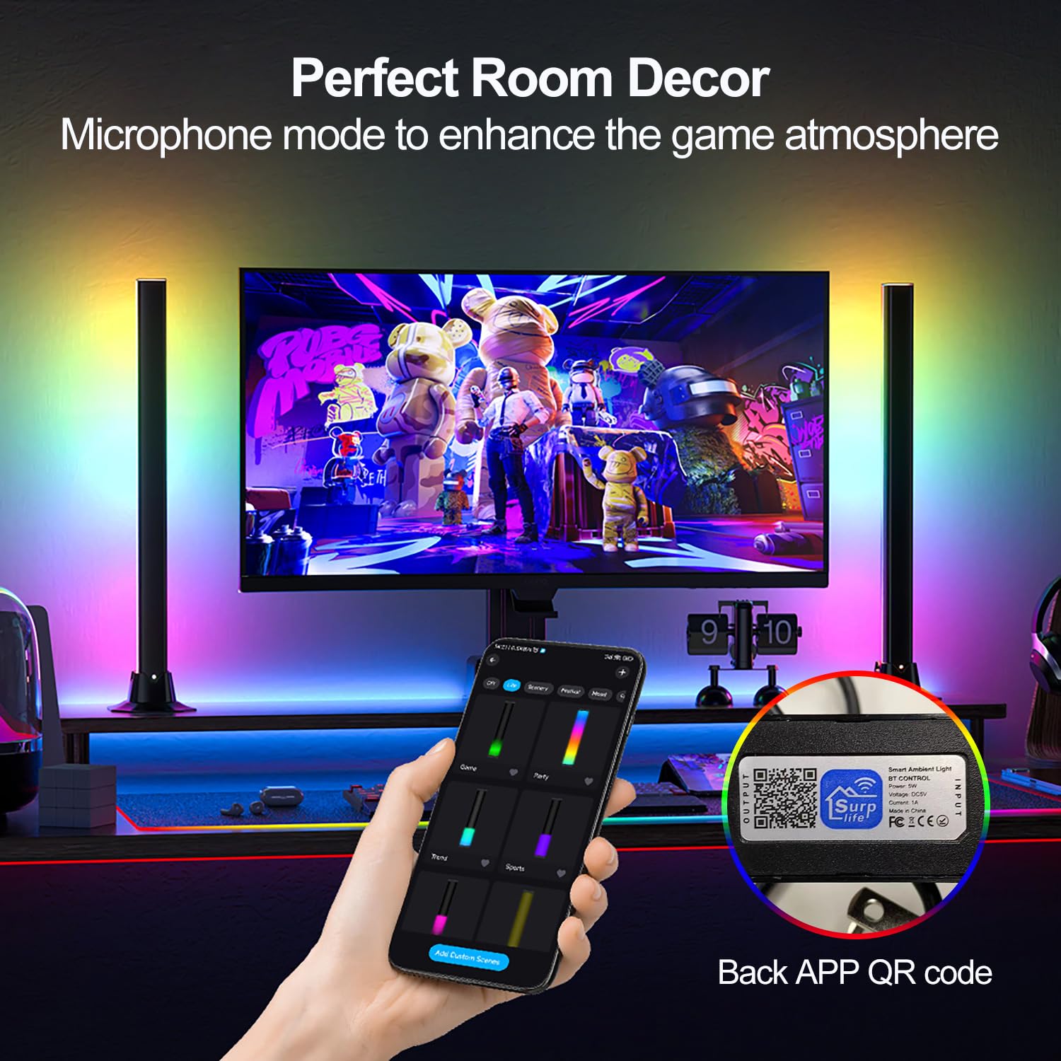 G-STORY Intelligent RGB LED Lightbar, Voice Activated Music Sync Rhythm  Light, 42cm Colorful Sound Recording Ambient Lights with App and Remote ...