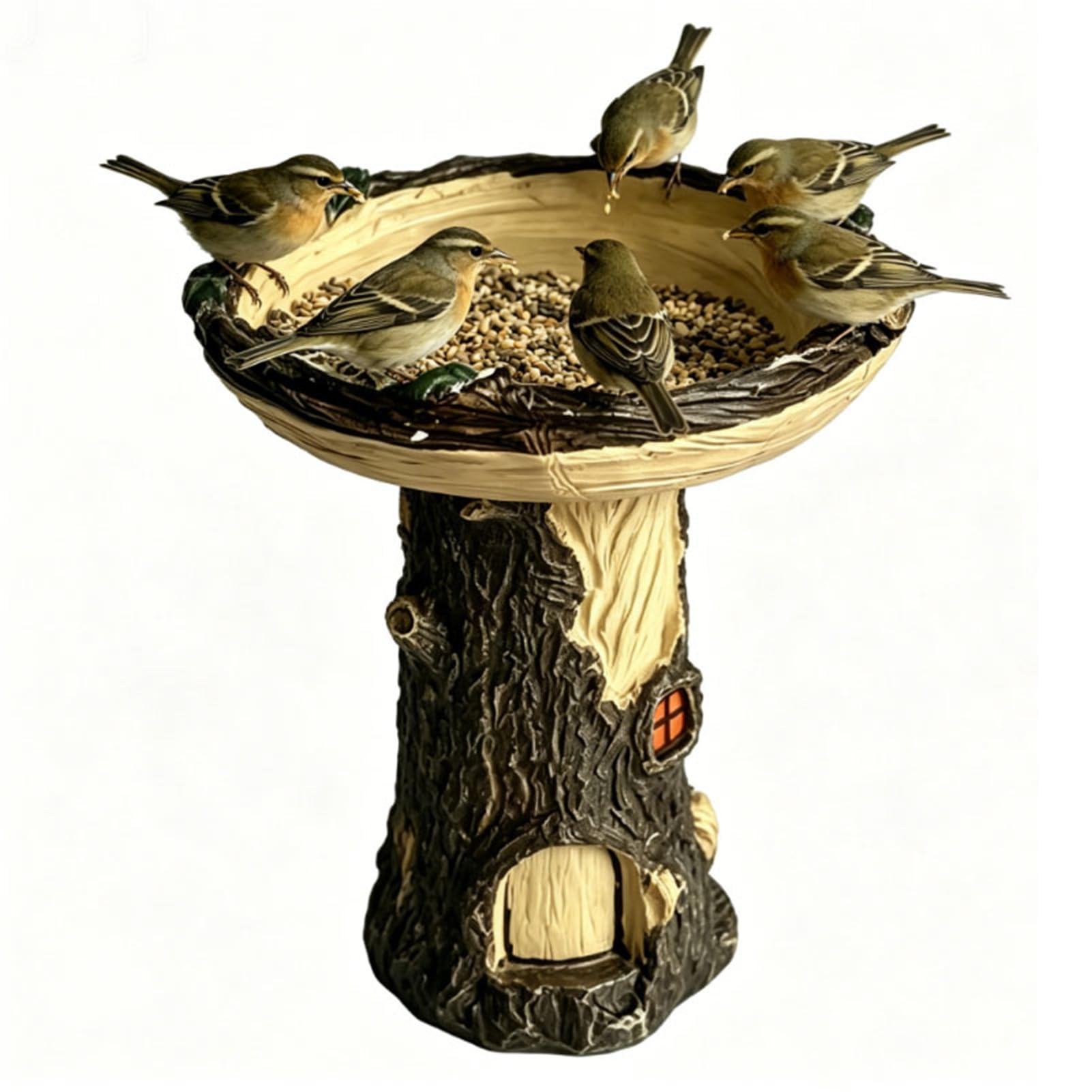 Tosuny Resin Bird Bath Bowl 7in | Treehouse Design Feeder for Outdoor Yard Patio Garden Lawn (Tree House Bird Bath)