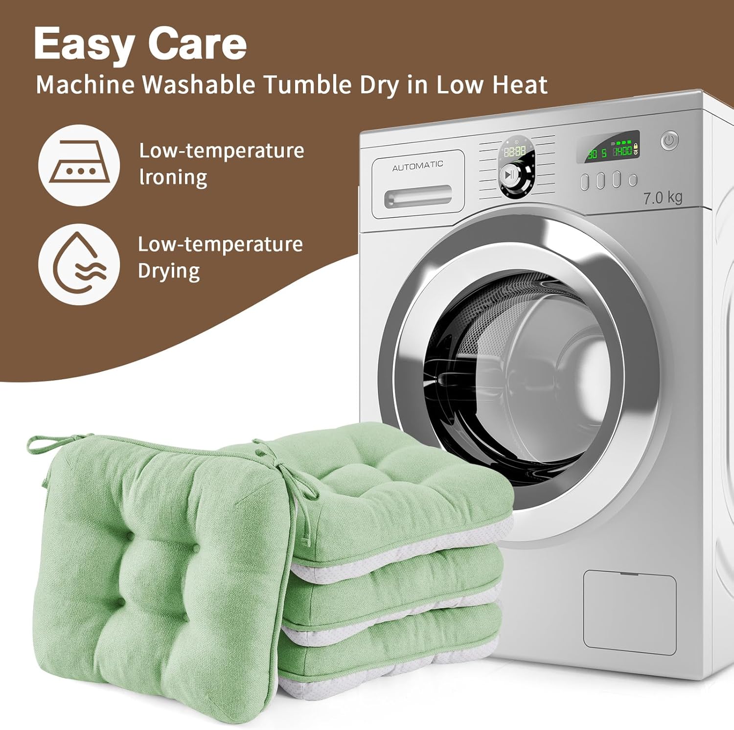 Betu Chair Cushions for Dining Chairs Set of 4,3.5" Thick Green Kitchen Chair Cushions Chair Pads with Ties,Non Slip Backing,Home Room Decor Seat Cushion,Bar,Patio Folding Chairs16"X16"X3.5"Sage Green - Image 9