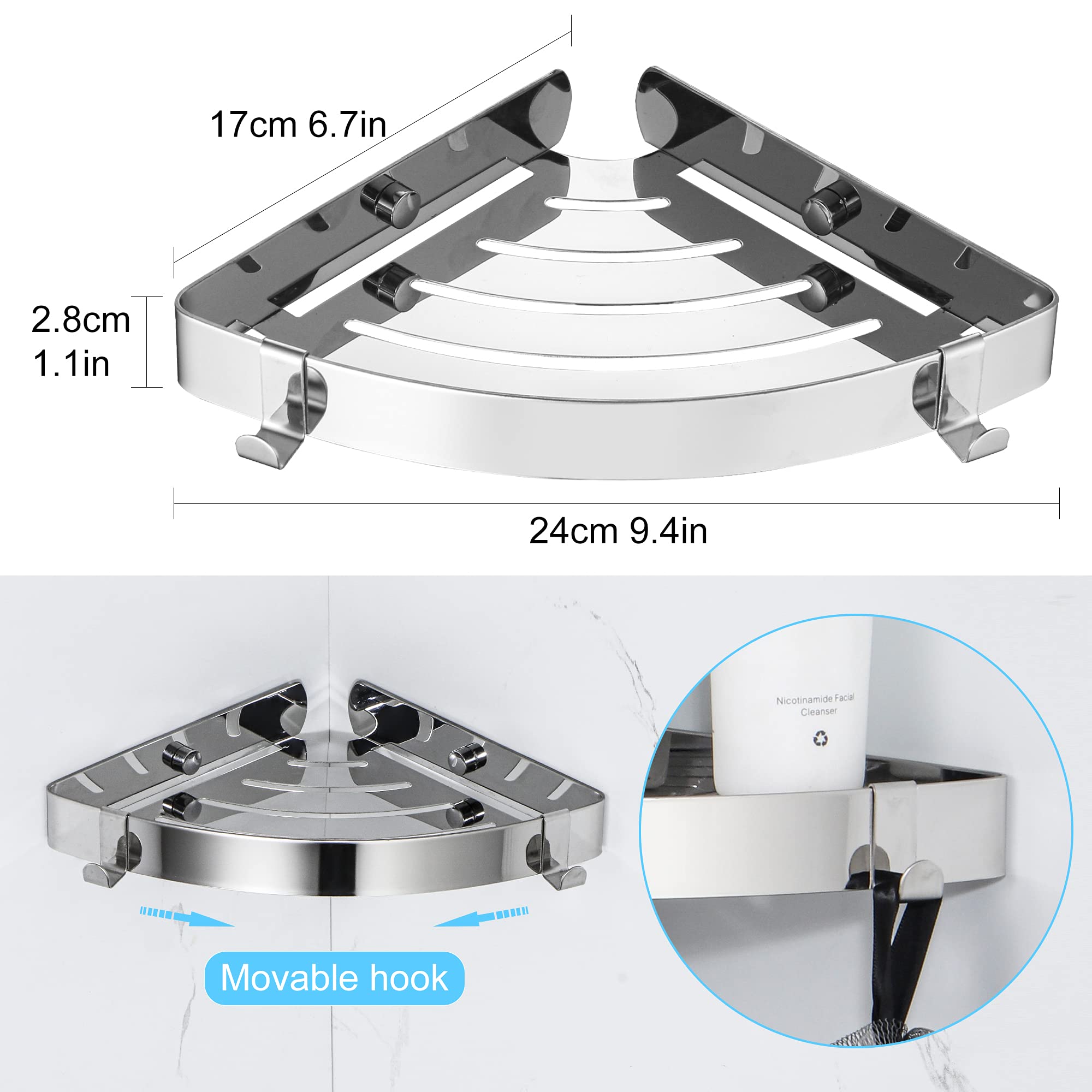 Mensola Doccia Adesiva 5-in-1 | Porta Bagnoschiuma Senza Foratura | Acciaio Inox | Organizer Bagno