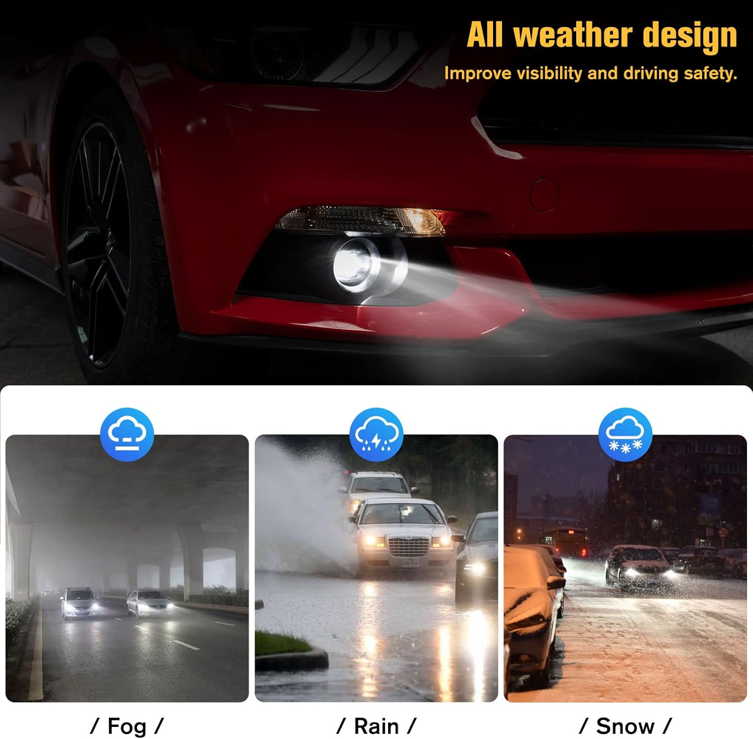 LED Fog Light, Modular Bumper Fog Lamps Accessories, Ultra-Bright Fog Lamp Assembly Fit for Ford Mustang 2015 2016 2017, Replacement FR3Z15200A, FR3Z-15200-A, FO2592234
