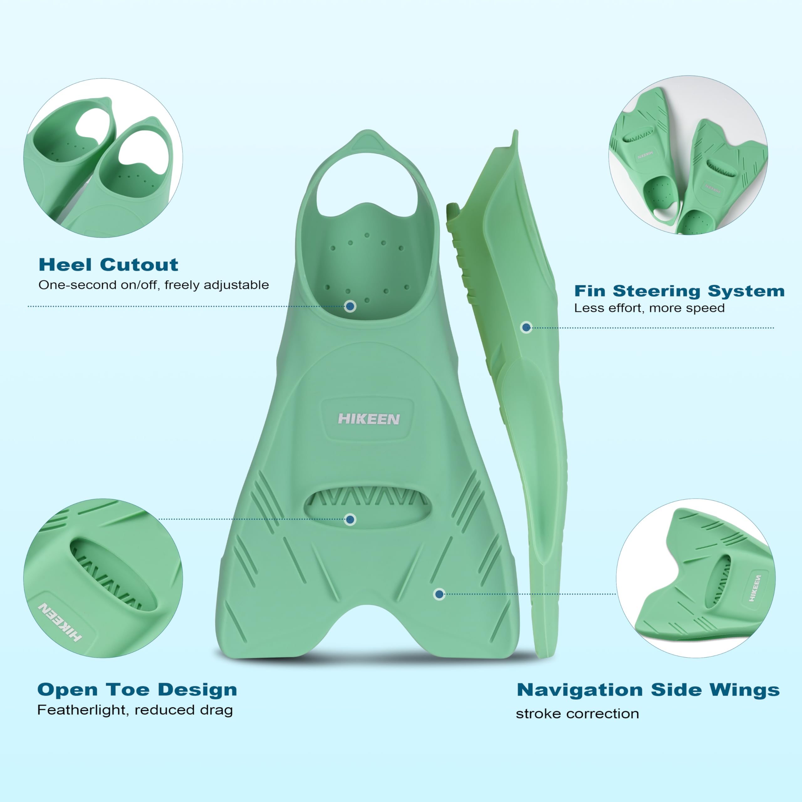 Boosteady Aletas de entrenamiento de natación con talón abierto, aletas de silicona de hoja corta para adultos y adolescentes, diseño de baja resistencia con drenaje de dedos, incluye bolsa de
