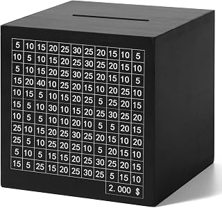 Wooden Savings Challenge Box for Adults Kids, Wood Coin Piggy Bnak, Must Break to Open Money Box with Counter (Black, 4.5inches)