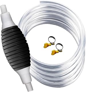 Fuel Transfer Pump, Manual Siphon Pump with Press & Metal Clamps - Efficient Plastic Liquid Transfer Hose for Gas, Fuel, Water, 1m Length