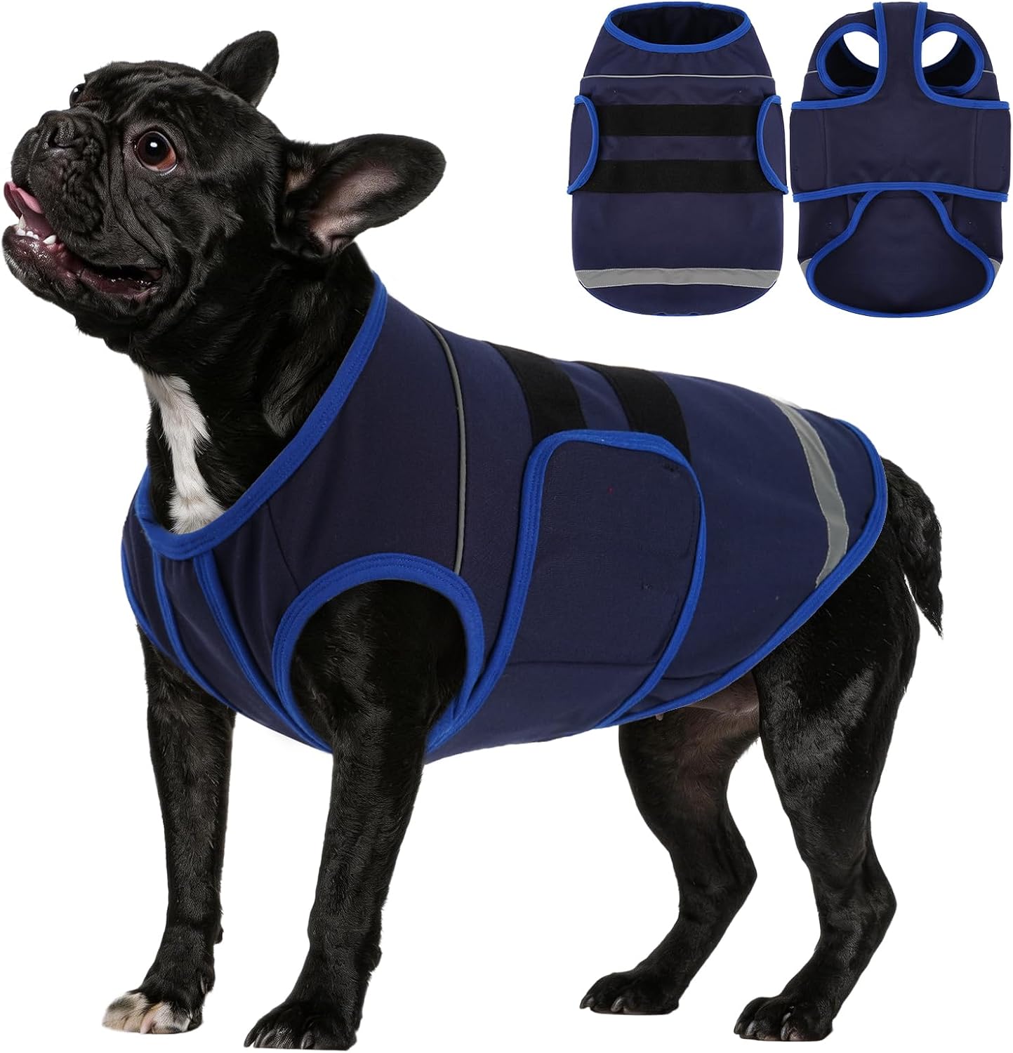 IDOMIK Dog Anxiety Vest, Adjustable Thunder Jacket for Dogs Anxiety Relief, Soft Dog Calming Shirt for Thunderstorms, Fireworks, Vet Visit & Separation - Suitable for Small Medium Large Dogs,Blue,L