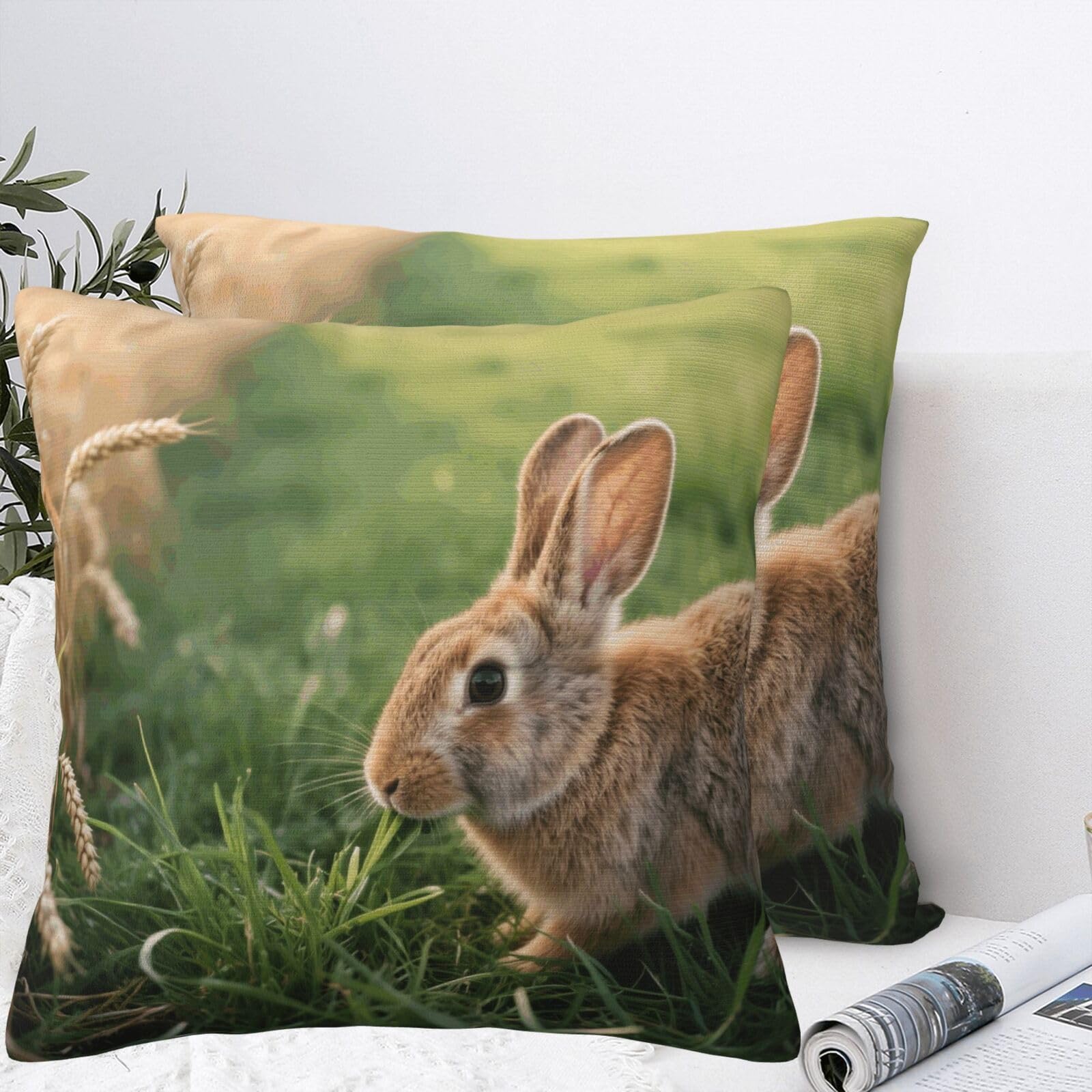 BTCOWZRV Rabbit Eating Grass Plush Throw Pillow Covers 18"X18",Soft Cozy Couch Cushion Covers Decorative Pillow Cases for Holiday Home Bedroom Sofa Decors