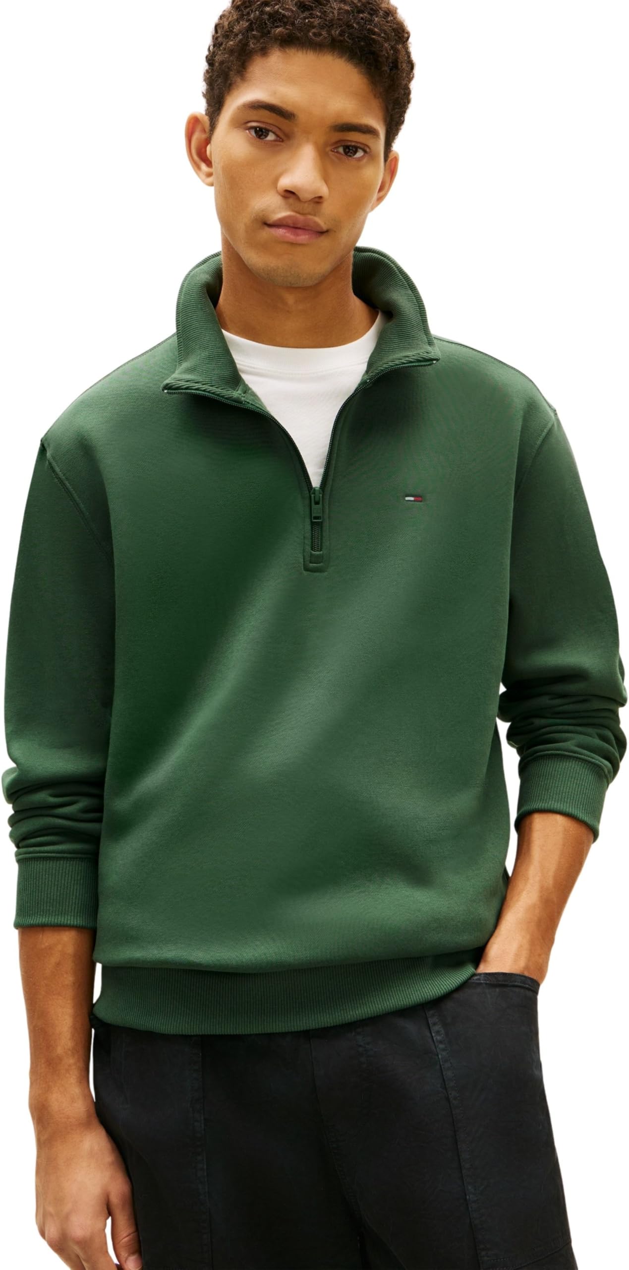 Tommy Jeans Regular Fit 1/4 Zip Sweatshirt, Green, Size 2Xl, Men