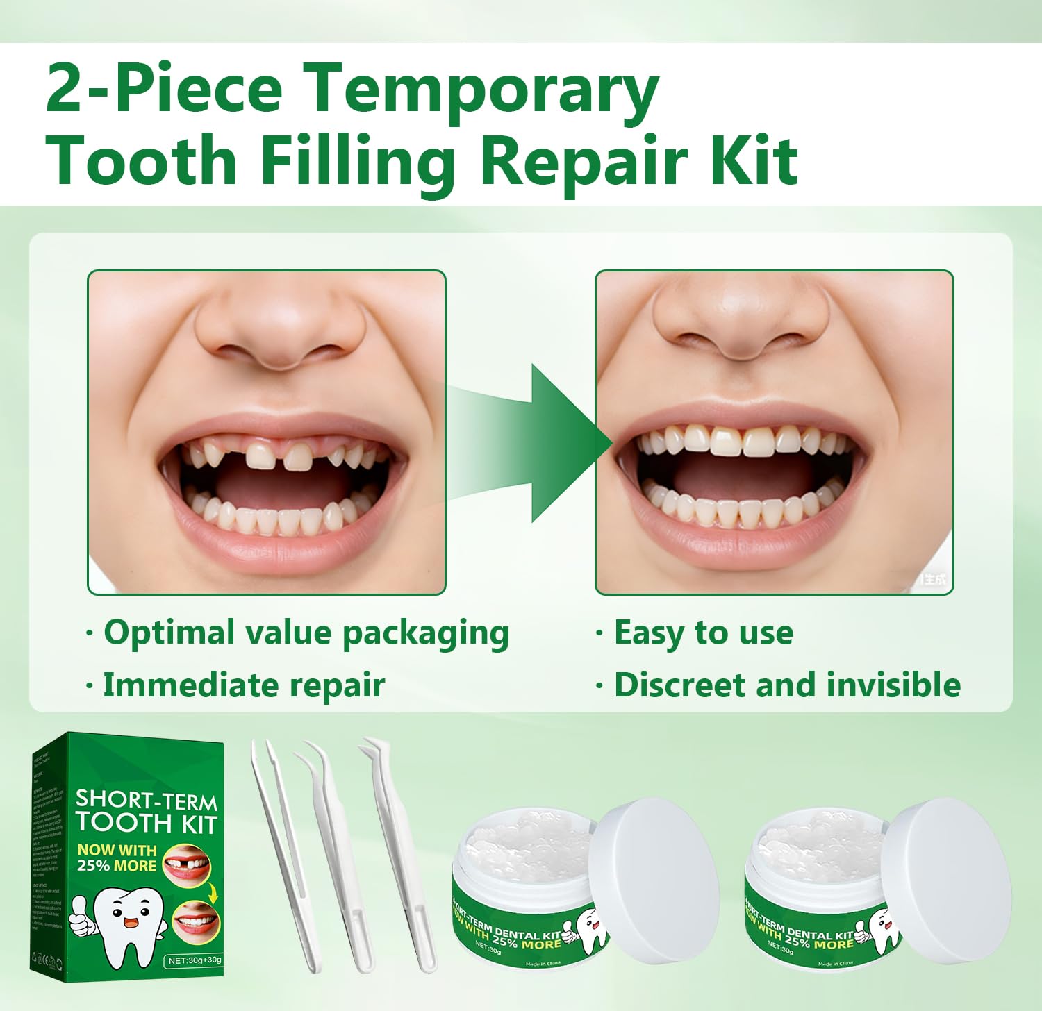Cemento Dental Permanente 60g Kits de Empastes Dentales Perla Dental Reparación Dientes Falsos Moldeables