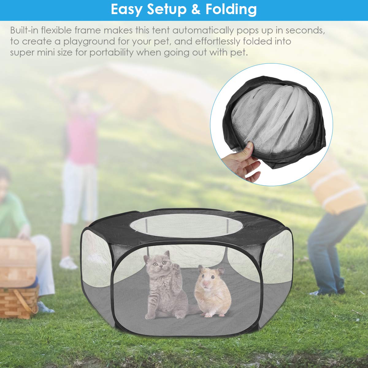 Corralito para Mascotas Fondo Impermeable Portátil Plegable Pequeña Jaula de Cerca de Animales Tienda con Cubierta con Cremallera para Hamster Chinchillas Cobayas