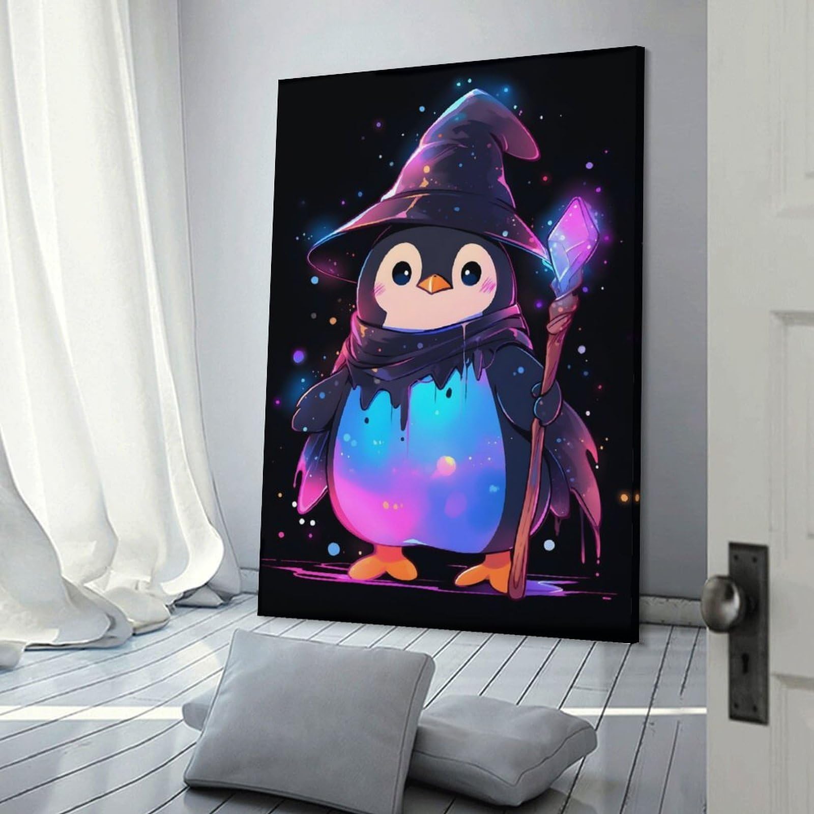 Junmoney Penguin Wizard Wall Picture Print, 24x36inch(60x90cm), for Workspace Walls, Study Corners Or Bedrooms, Wall Art That Adds Style to Work Areas
