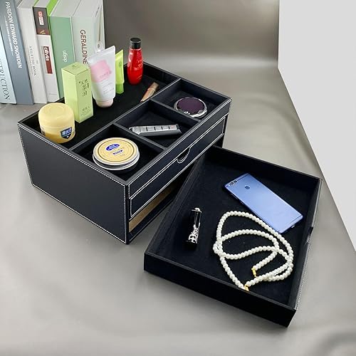 Miniatura 9 de SYRWDXTX Armario de almacenamiento multifuncional para el hogar, archivador de oficina hecho de cuero, cajones y cuatro organizadores separados,