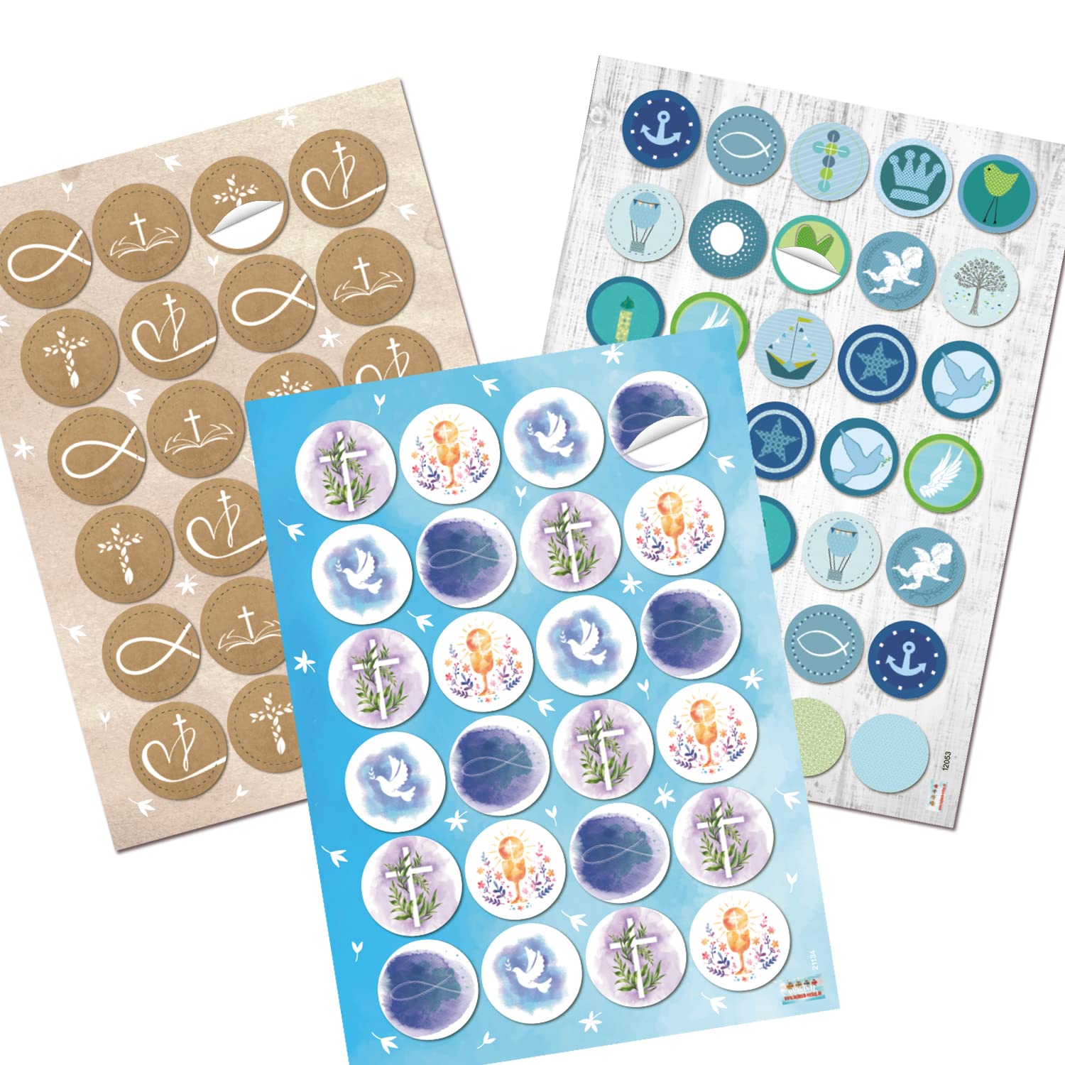 Logbuch-Verlag Set de 83 pegatinas comunión niña y niño en tonos tierra y azul marino - pegatinas de bautizo, pegatinas cristianas
