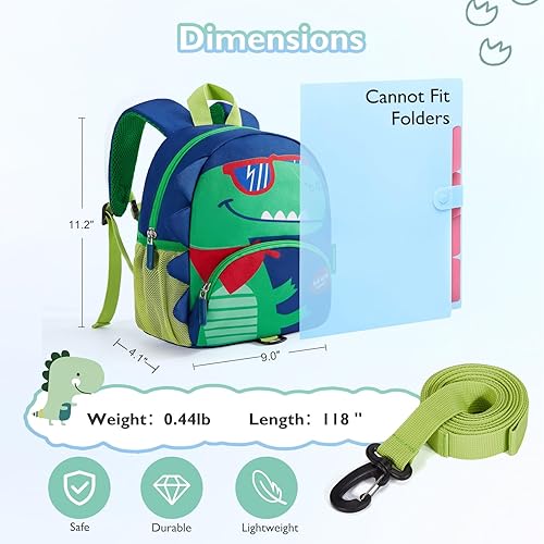 Miniatura 6 de mommore Mochila para niños de 2 a 4 años, diseño de dibujos animados en 3D, mochila de dinosaurio para niños, resistente al agua, compacta
