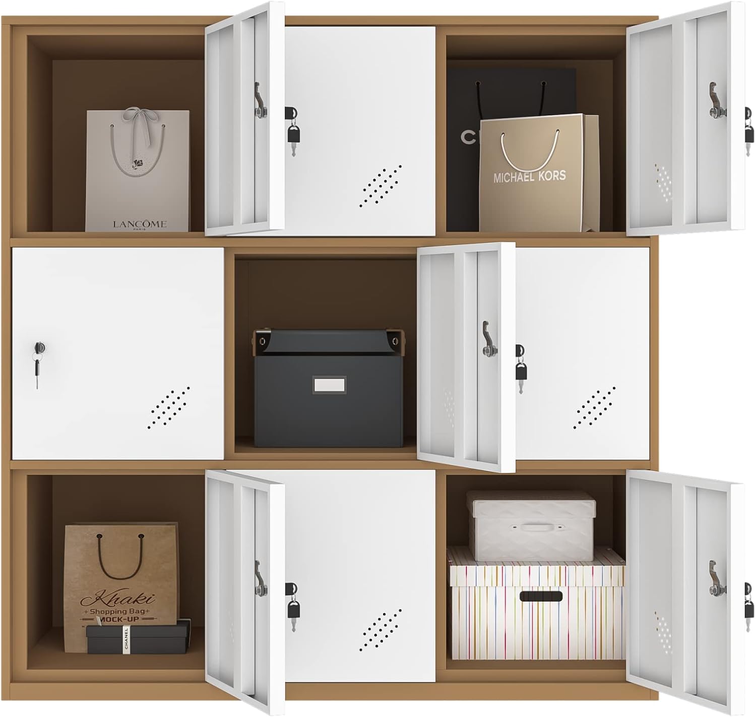 MECOLOR 9 Door White Locker Metal lockers for Employees Storage lockers for Home and Lockable Storage Cabinet(9D-WH)