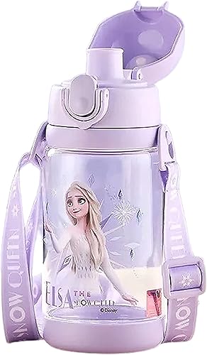 Frozen Elsa Botella De Agua Doble Cubiertas Con Pajita Y Correa 17.6 fl oz - Púrpura