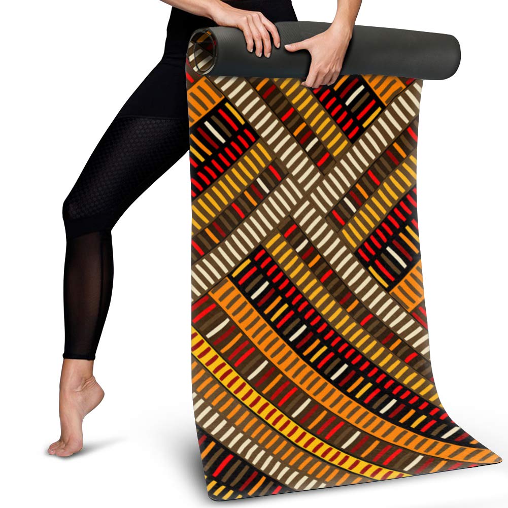 POLERO Esterilla de yoga antideslizante de 0,63 cm para mujer, esterilla de yoga para el hogar, viajes, esterilla de yoga étnica impresa de gamuza para yoga, estilo étnico azteca retro