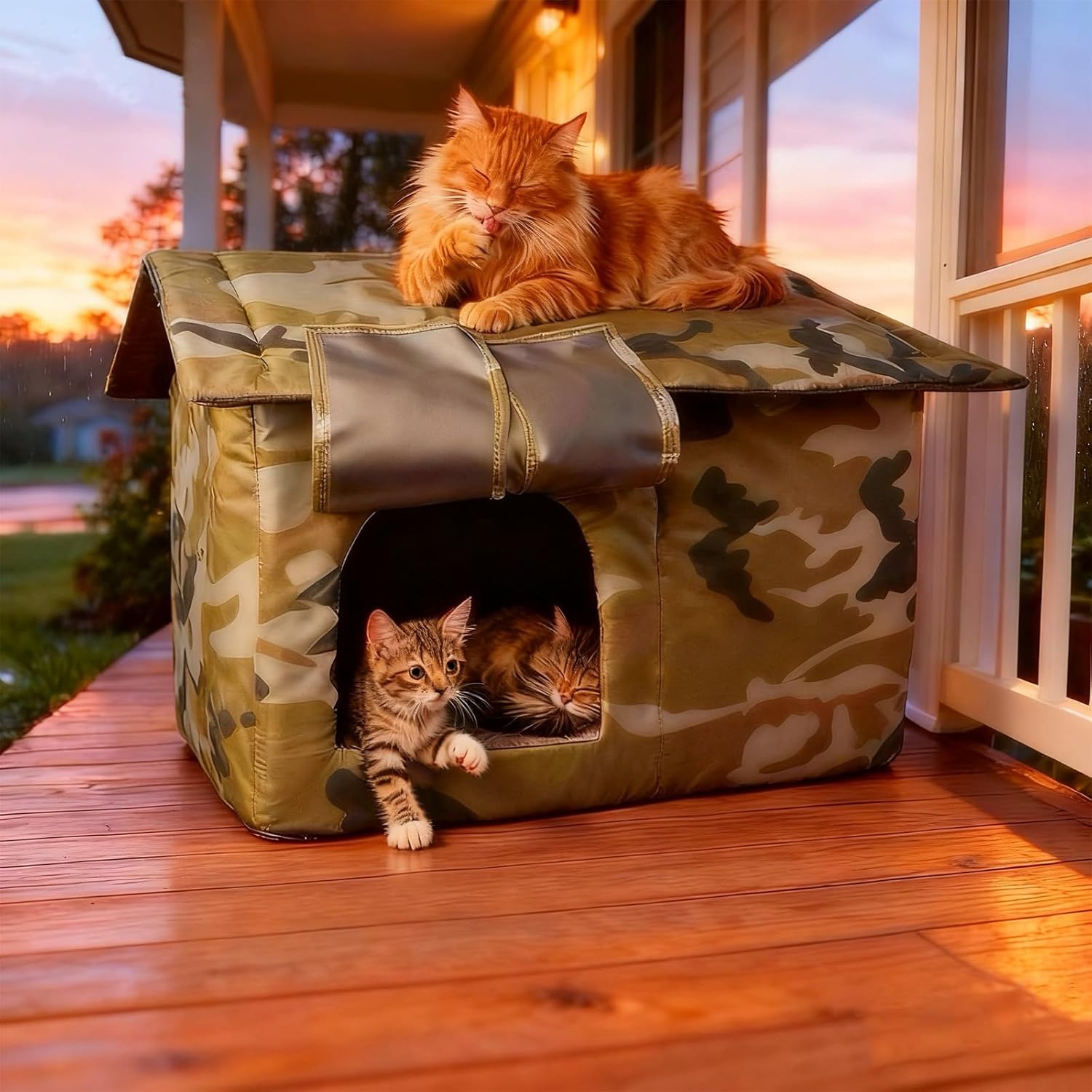 XL Heavy-Duty Insulated Outdoor Cat House - All-Weather Shelter for Multiple Feral & Stray Cats, Water-Resistant Fortress for Porch, Barn & Backyard