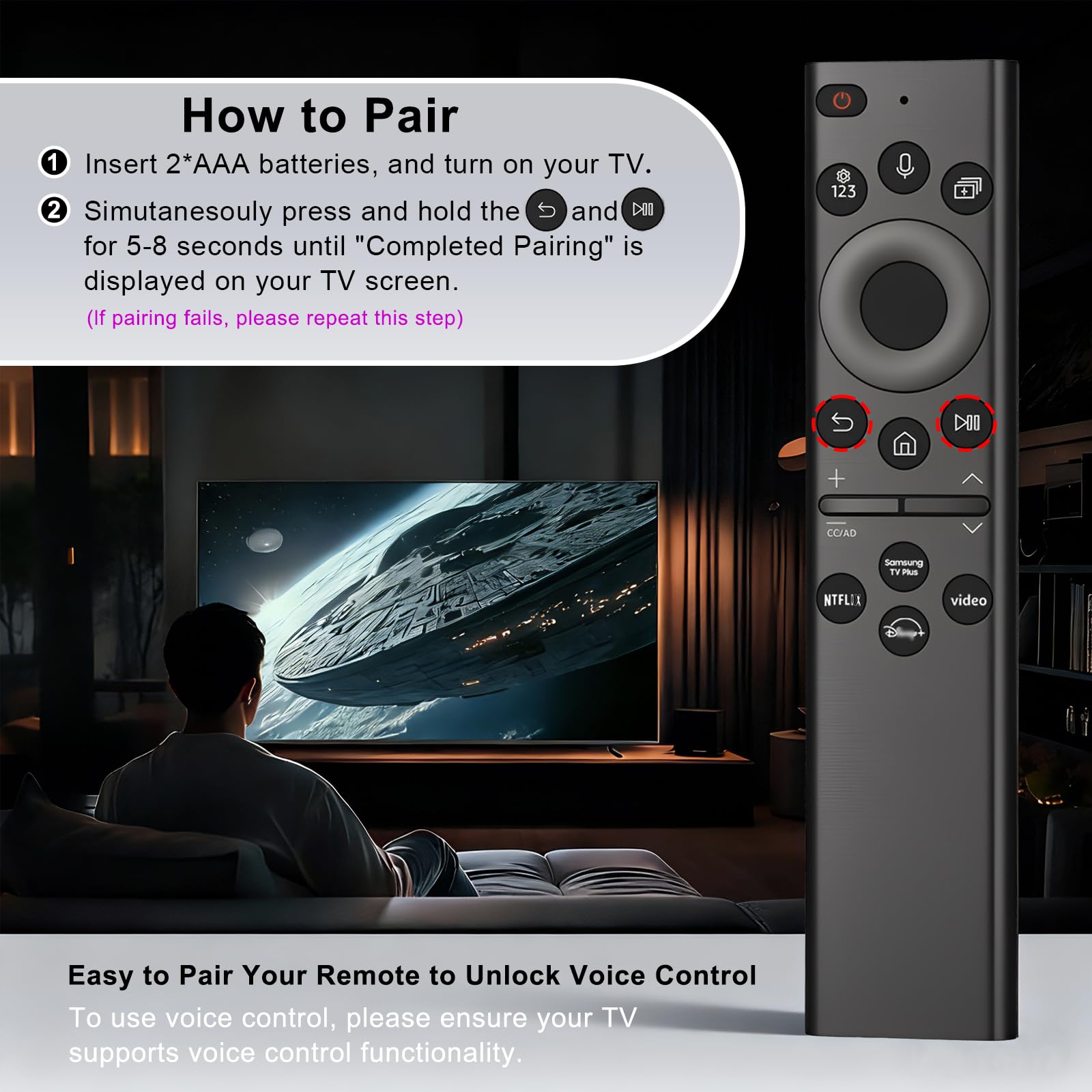 Luyeper Telecomando di ricambio per Samsung Smart TV 2019-2025 | Controllo vocale, facile installazione | Compatibile con telaio, Crystal UHD, serie QLED