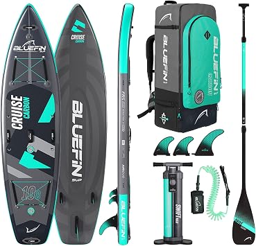 Bluefin SUP Inflatable Stand Up Paddle Board | 6  Thick | Kayak Conversion Kit | All Accessories | Multiple sizes Kids, 10 8, 12 , 15' Carbon 10'8"