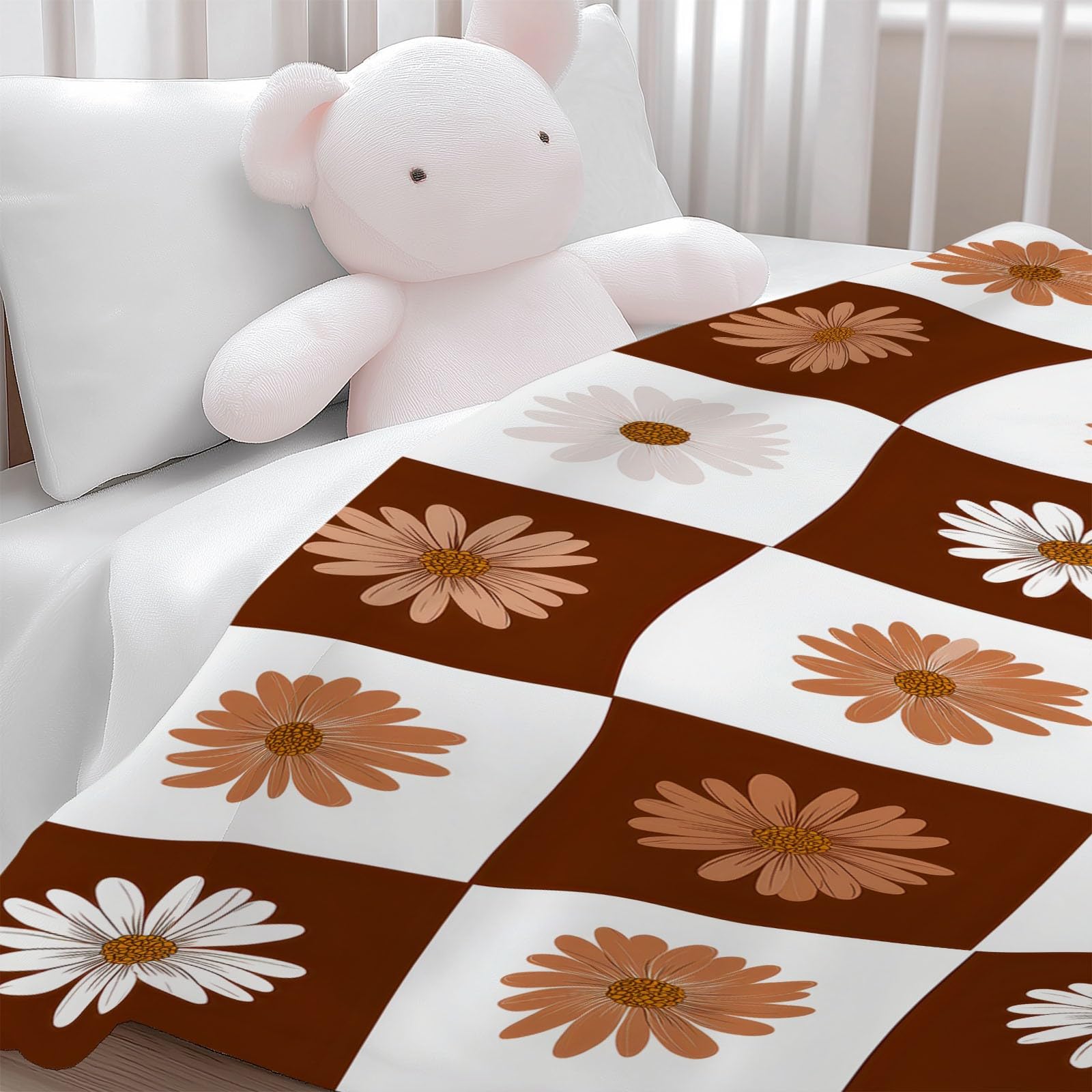Nowoczesny geometryczny koc flanelowy w kratkę stokrotka 180 x 200 cm Koce polarowe z mikrofibry Polar Na wszystkie pory roku do podróży Łóżko Sofa Dzieci Dorośli, Kawowy Brązowy