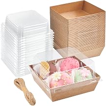 ZORRITA 50 Pack Small Paper Charcuterie Boxes with Clear Lids, 44 Inch Mini Cake Slice Boxes To Go Bakery Containers for Individual Desserts, Cookies, Strawberries, Treats Brown