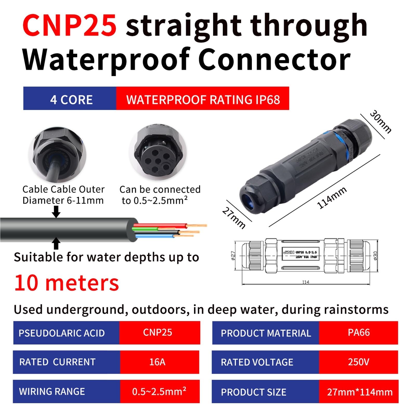 CNP 25 przegubowy kabel szybkozłącza deszcz zewnętrzny 2-pinowy zacisk 450 V bez spawania do śrub 1 szt. (CNP25-4P)