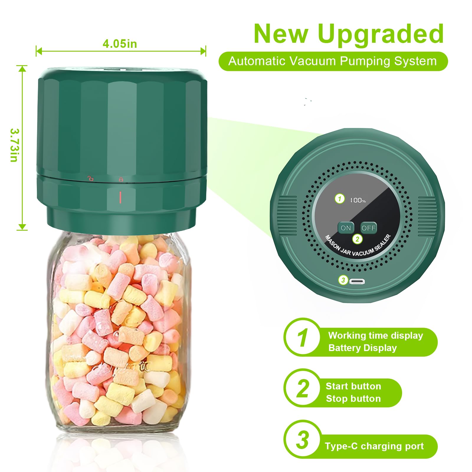 UNERVER M11 Mason Jar Kit de scellage sous vide pour bocaux à ouverture large et régulière
