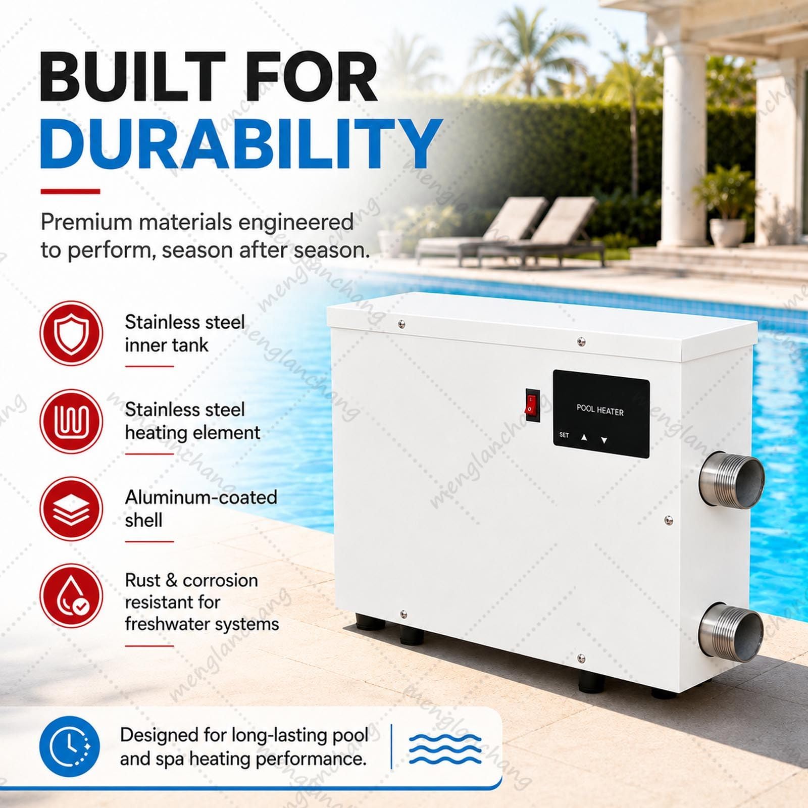 Riscaldatore elettrico per piscina da 5,5/9/11/15 kW con display digitale touch e termostato, riscaldamento automatico per piscina fuori terra, spa, vasca idromassaggio, 220 V/380 V